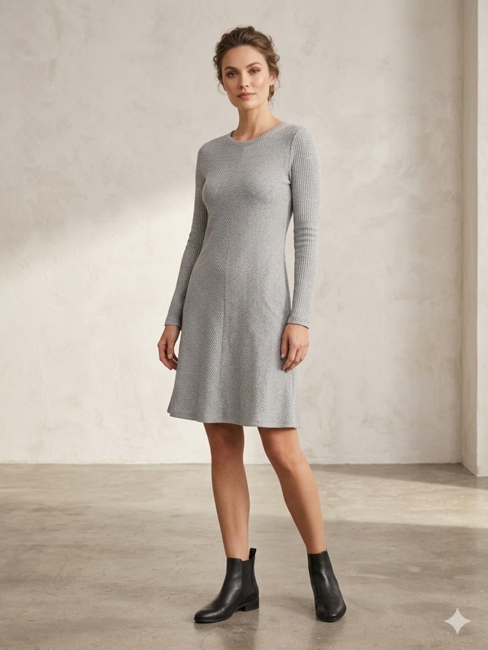GAP Light Gray Marled Ribbed Long-Sleeve Knit A-Line Swing Dress Size Small